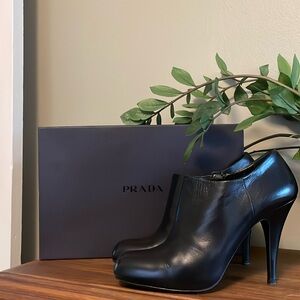 PRADA Capretto Classic Nero black stiletto booties 38.5